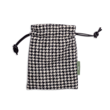 Black Grouse Tweed Leather Drawstring Pouch