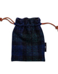 Blackwatch Tweed Leather Drawstring Pouch