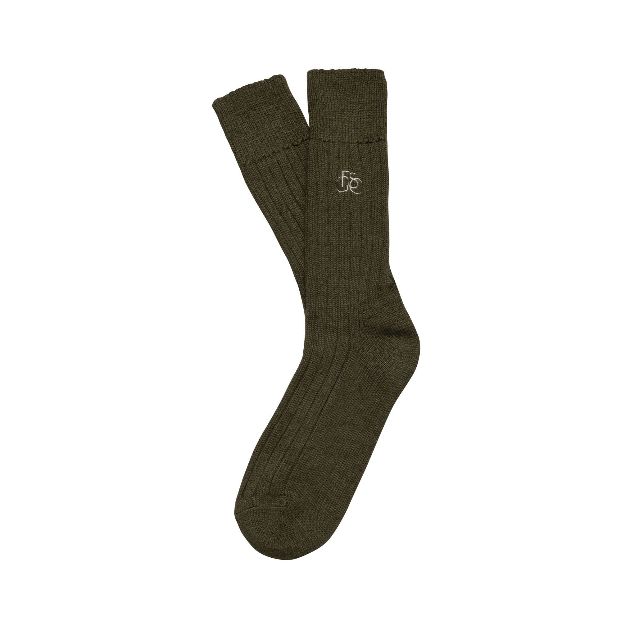 The Lodge monogram Merino Wool Socks - Dark Olive