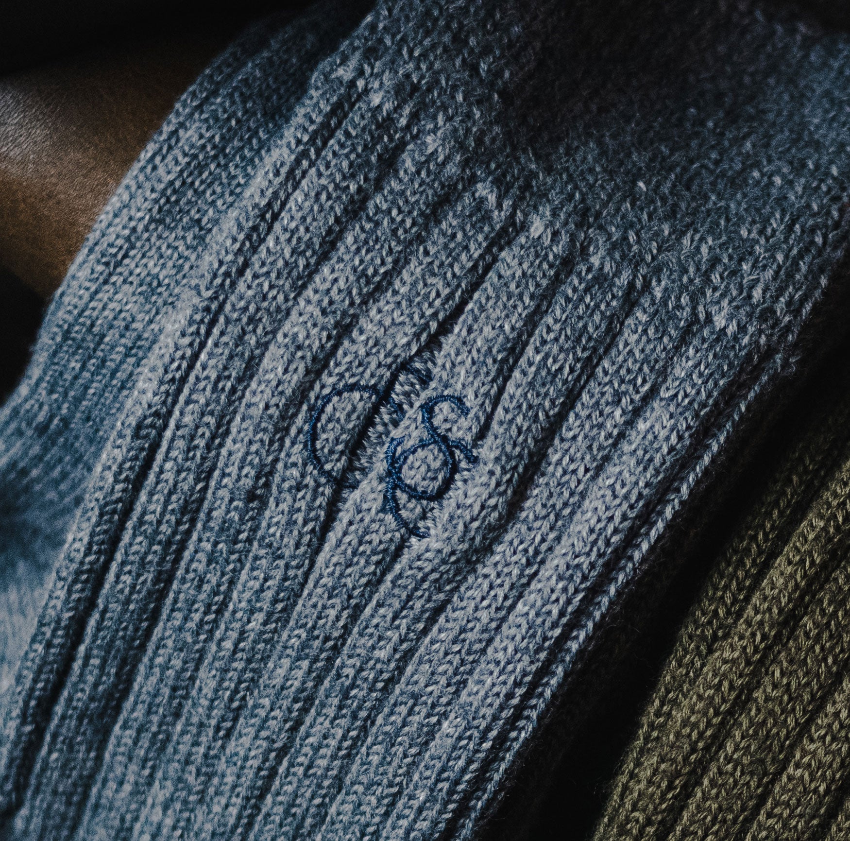 The Lodge monogram Merino Wool Socks - Blue Smoke