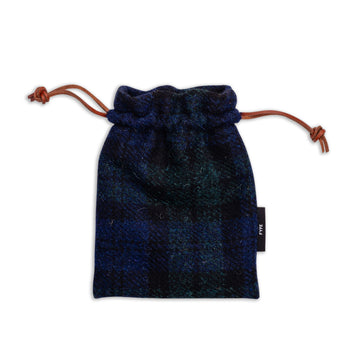 Blackwatch Tweed Leather Drawstring Pouch