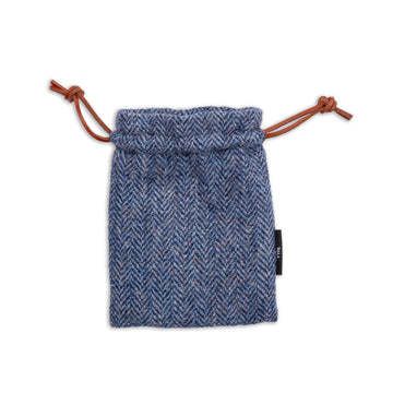 Caledonian Skies Tweed Leather Drawstring Pouch