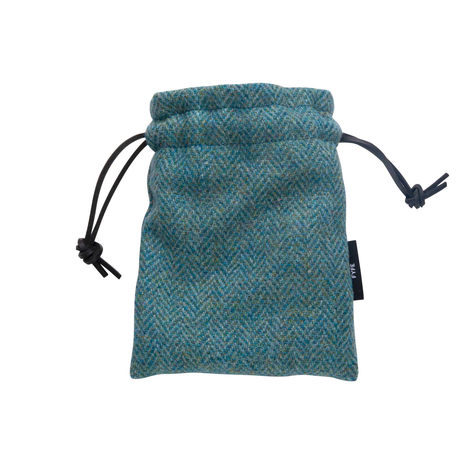 Eriskay Harris Tweed Drawstring Leather Pouch