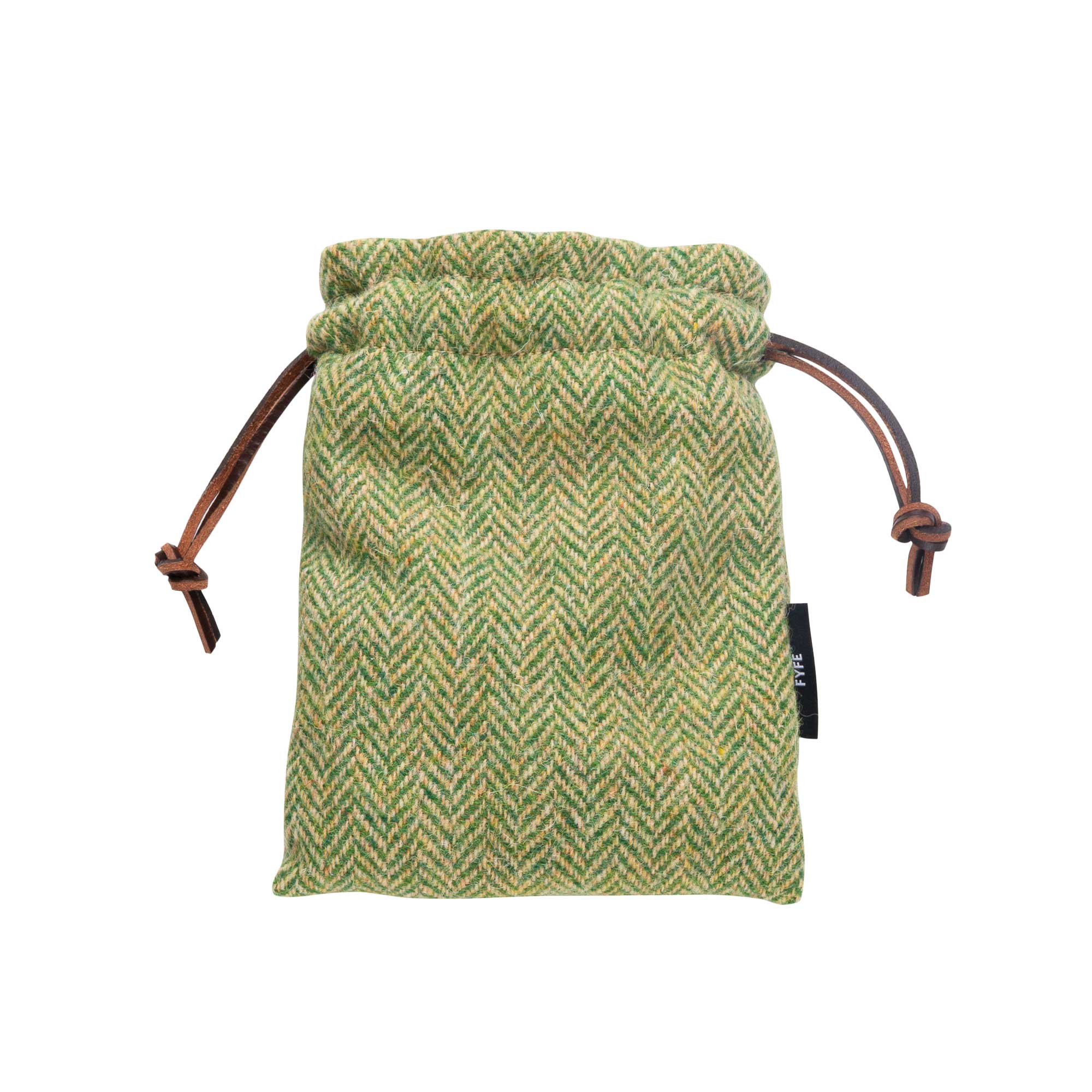 Fescue Harris Tweed Drawstring Leather Pouch