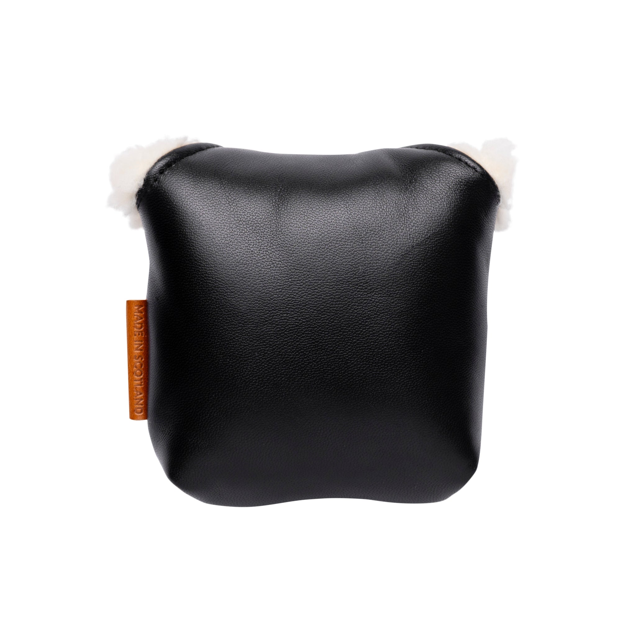 Phantom Black leather mallet putter cover by Fyfe Golf, minimalist Italian leather design with fleece lining and magnet closure, made in Scotland