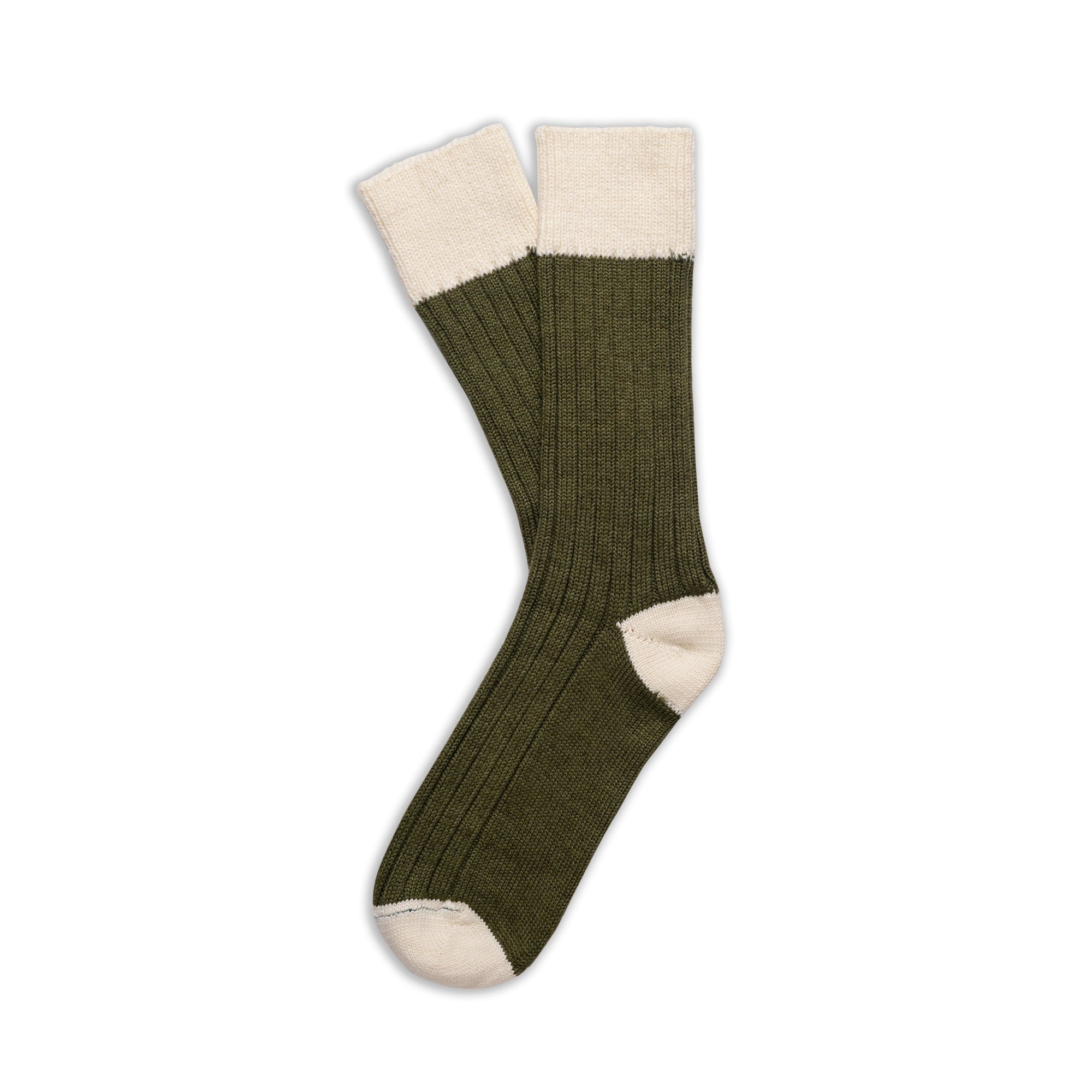 Muir Merino Wool Socks - Dark Olive &amp; Ecru
