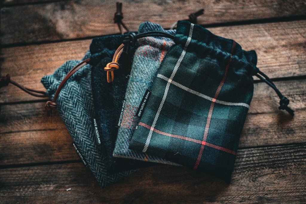 MacKenzie Tartan Tweed Leather Drawstring Pouch - Fyfe Golf