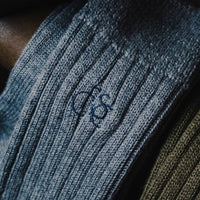 The Lodge monogram Merino Wool Socks - Blue Smoke - Fyfe Golf