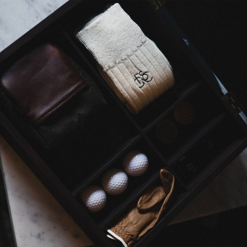 The Lodge monogram Merino Wool Socks - Bone - Fyfe Golf