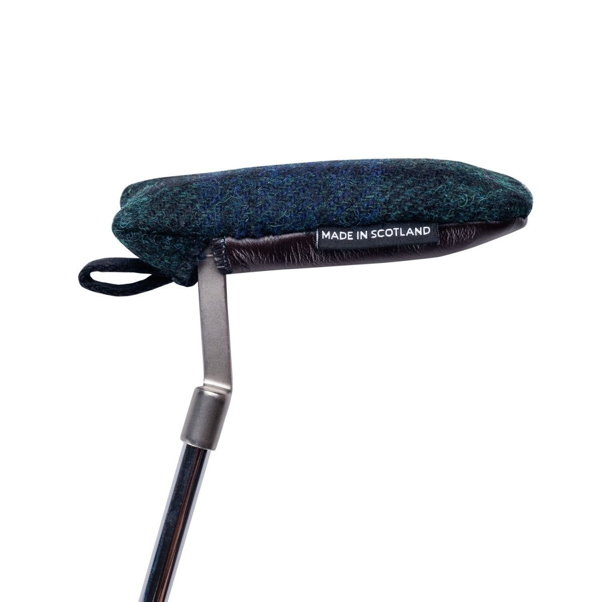 Blackwatch Harris Tweed &amp; Leather Blade Putter Slip on Cover - Fyfe Golf